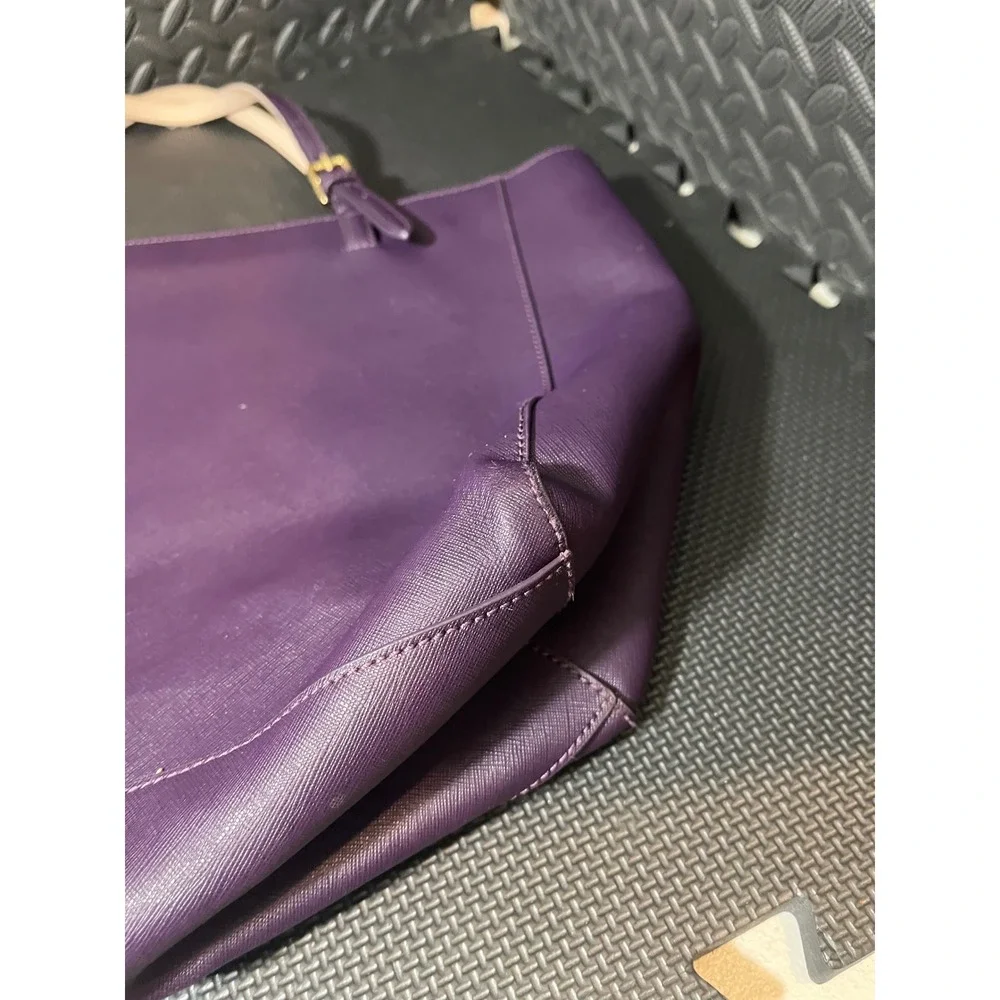 Tory Burch Buckle Tote Womens Large Purple Saffiano Leather Shoulder Bag